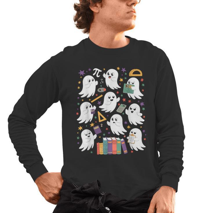 Halloween Math Teacher Ghost Math Teacher Spooky Halloween Men's Long Sleeve T-Shirt