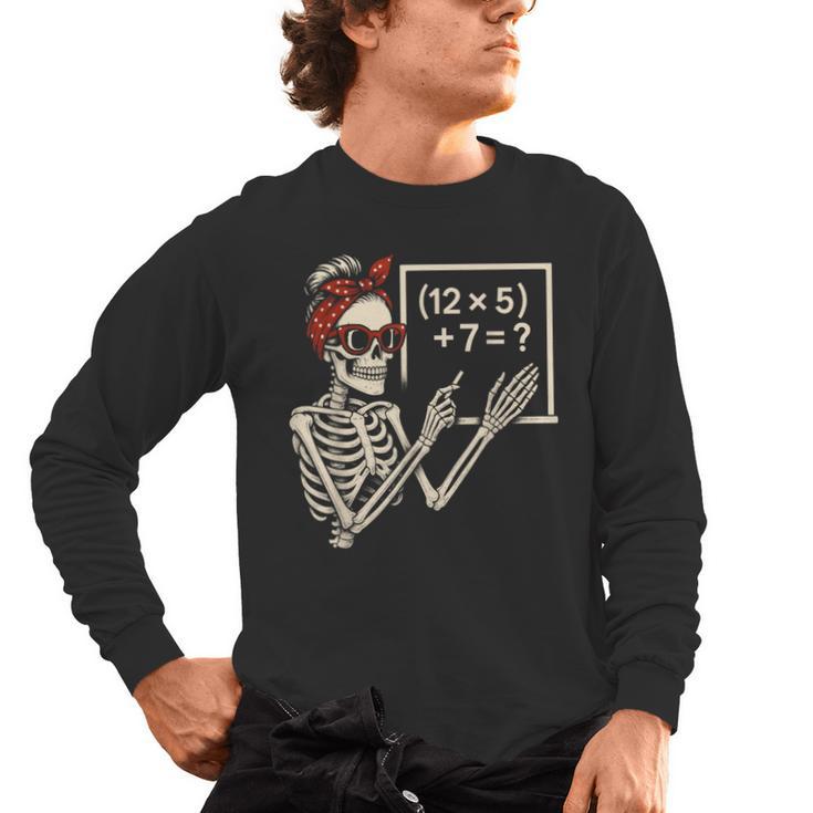 Halloween Math Teacher Skeleton Six Seven Meme Brainrot Men's Long Sleeve T-Shirt
