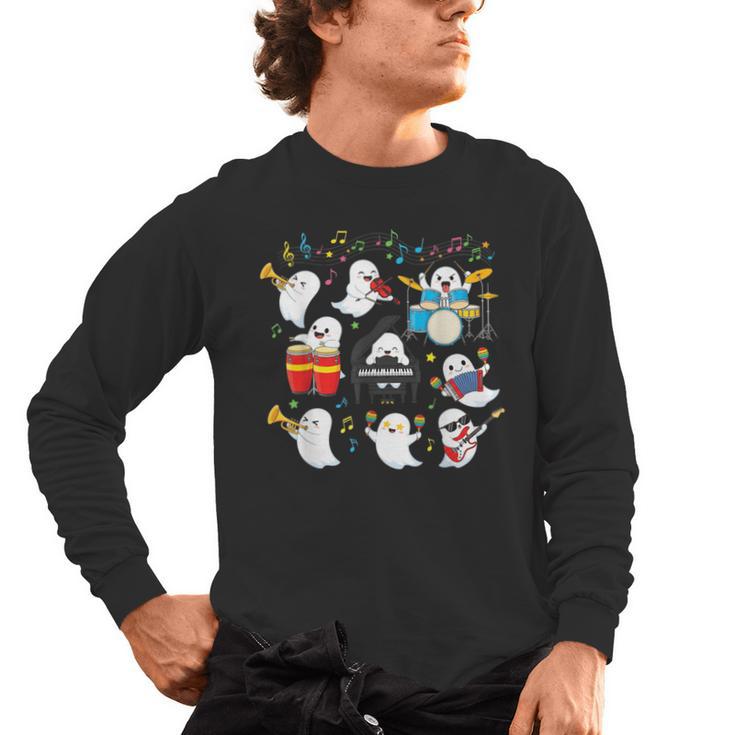 Halloween Music Teacher Ghost Playing Musical Instruments Men's Long Sleeve T-Shirt
