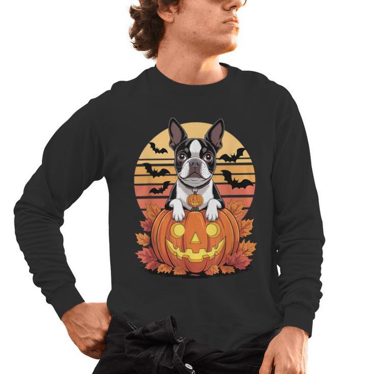 Halloween Retro Boston Terrier Men's Long Sleeve T-Shirt