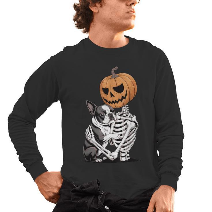 Halloween Skeleton Boston Terrier Men's Long Sleeve T-Shirt