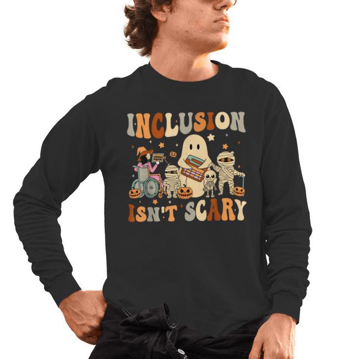 Halloween SLP Sped Teacher Groovy Inclusion Isn't Scary Men's Long Sleeve T-Shirt