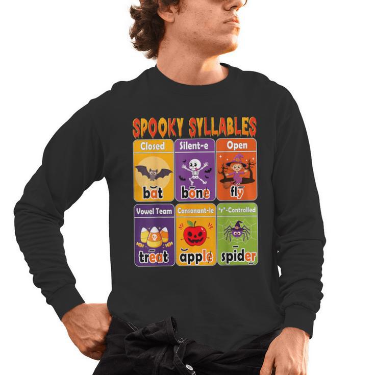 Halloween Spooky Syllable Types Teacher Educational Men's Long Sleeve T-Shirt