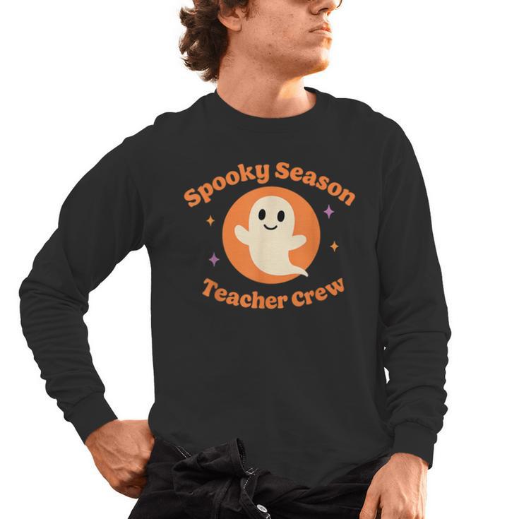 Halloween Teacher Crew Spooky Season Retro Ghost Men's Long Sleeve T-Shirt