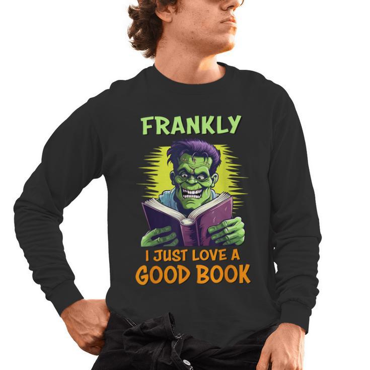 Halloween Teacher Librarian Frankenstein Reading Books Men's Long Sleeve T-Shirt