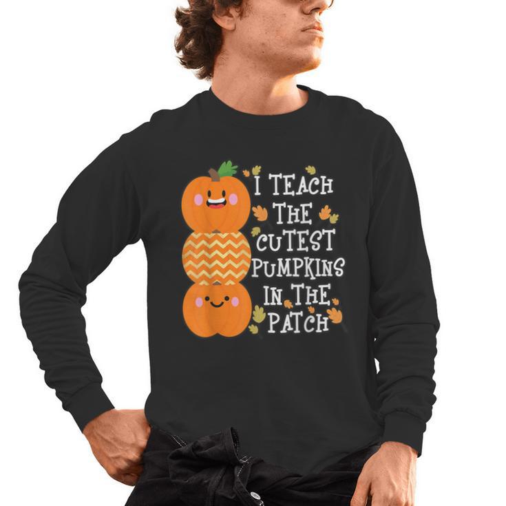 Halloween Teacher Shirt I Teach The Cutest Pumpkins In Patch Men Women Kids Men's Long Sleeve T-Shirt