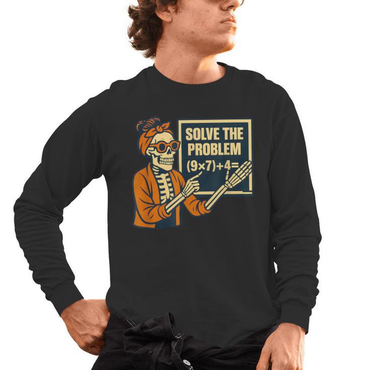 Halloween Teacher Six Seven Meme 6 7 Skeleton Spooky Costume Men's Long Sleeve T-Shirt