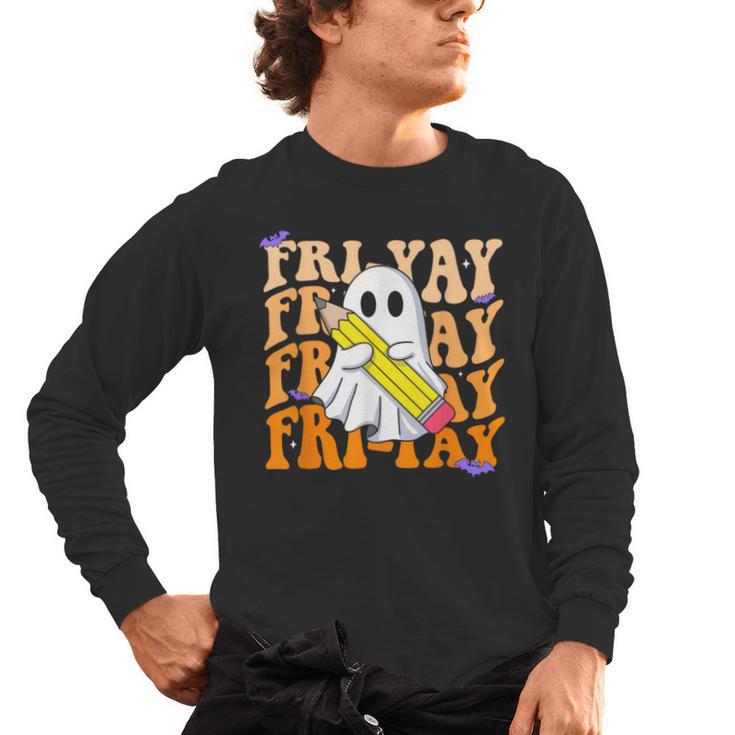 Happy Fri-Yay Friday Lovers Groovy Teacher Life Halloween Men's Long Sleeve T-Shirt