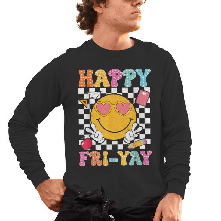 Happy Fri-Yay Groovy Teacher Friday Weekend Fri Yay Men's Long Sleeve T-Shirt