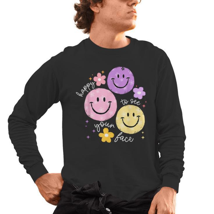 Happy To See Your Face Teacher Flower Back To School Men's Long Sleeve T-Shirt