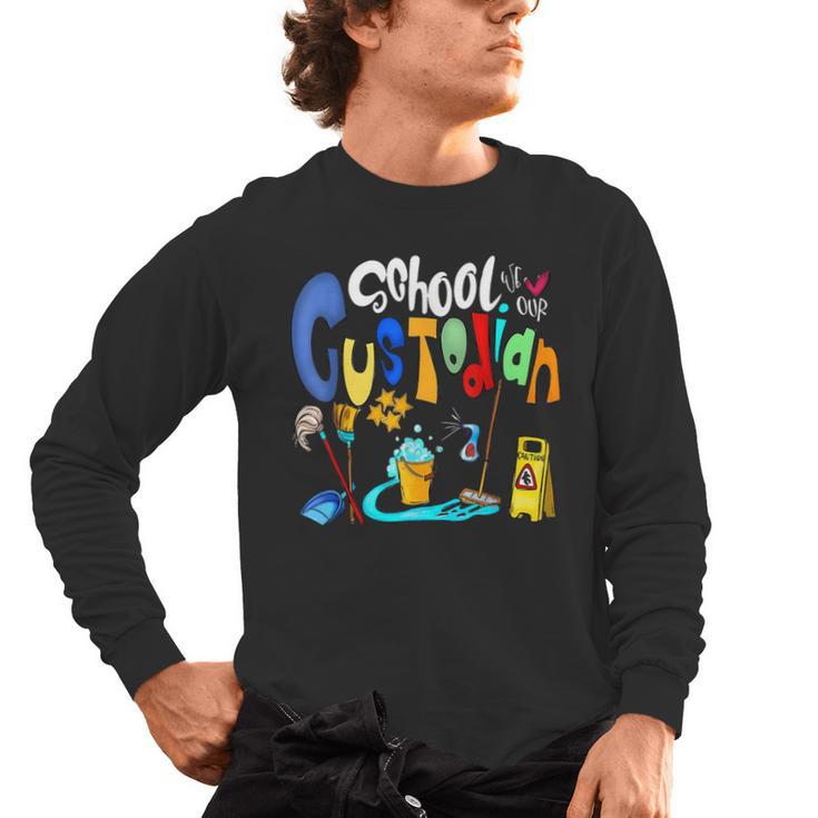 We Heart Love Our School Custodian For Teacher & Kids Men's Long Sleeve T-Shirt