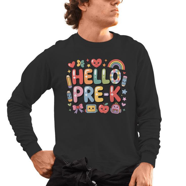 Hello Pre-K Back To School Teacher Student Fun Graphic Tee Men's Long Sleeve T-Shirt