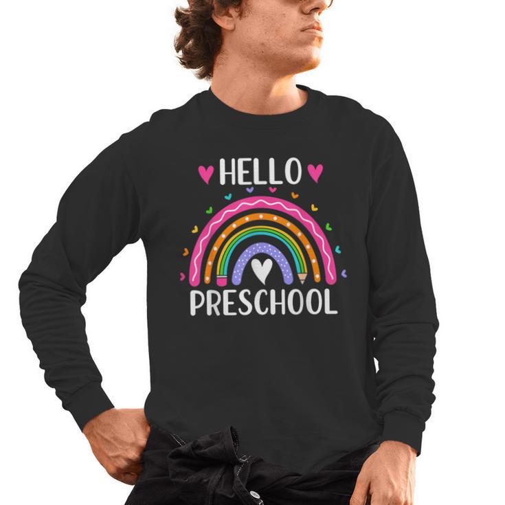 Hello Preschool Teacher Student Girls Rainbow Back To School Men's Long Sleeve T-Shirt