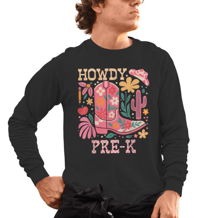 Howdy Pre-K Cowgirls Teacher Back To School Men's Long Sleeve T-Shirt