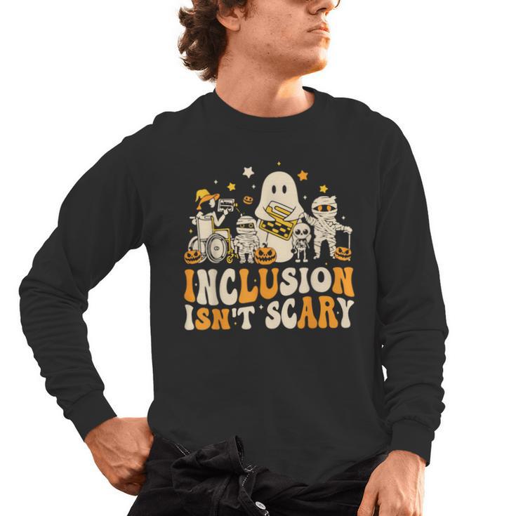 Inclusion Isn't Scary Mummy Boo Ghost Halloween SLP Teacher Men's Long Sleeve T-Shirt