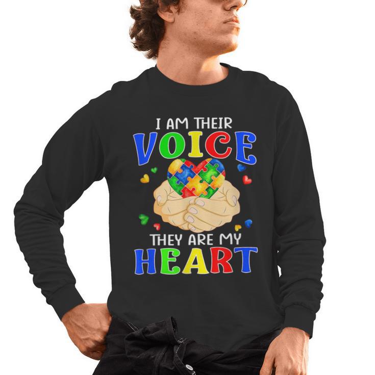 I Am Their Voice They Are My Heart Autism Awareness Teacher Men's Long Sleeve T-Shirt