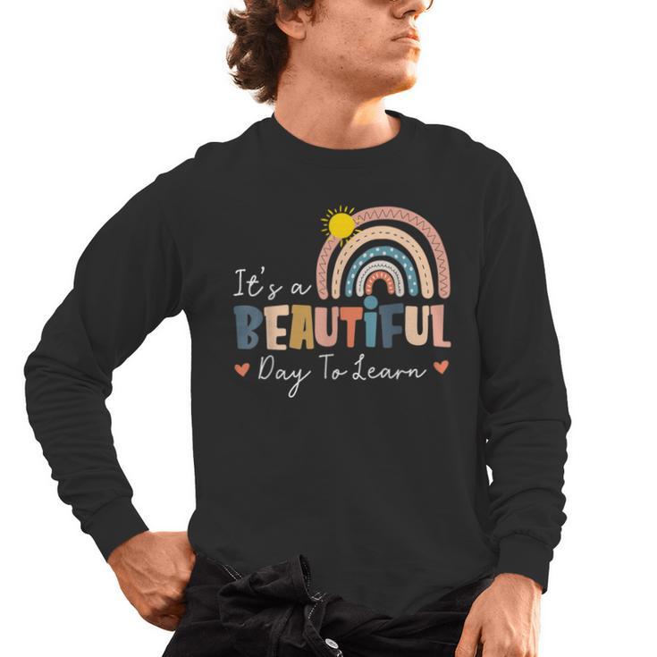 It's A Beautiful Day To Learn Cute Rainbow Boho Teacher Men's Long Sleeve T-Shirt