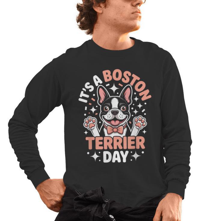 It’s A Boston Terrier Day Pet Cute Dog Lover Cartoon Men's Long Sleeve T-Shirt