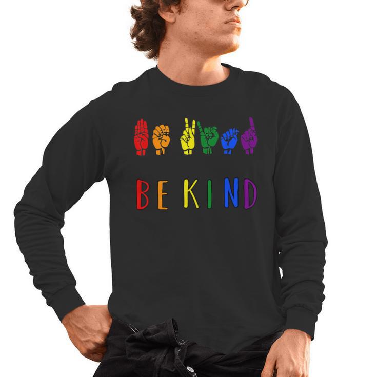 Be Kind Pride Sign Language Rainbow Teachers Interpreter ASL Men's Long Sleeve T-Shirt