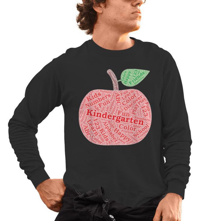 Kindergarten Apple Word Art For Teachers & Students Men's Long Sleeve T-Shirt