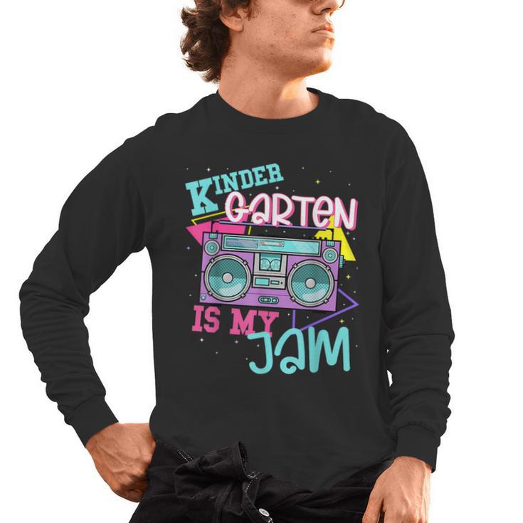 Kindergarten Is My Jam Cute Teacher Shirt 80's 90's Styl Men's Long Sleeve T-Shirt