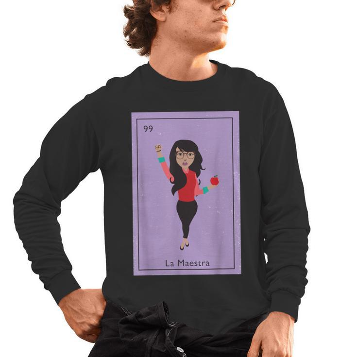 La Maestra Mexican Bingo Card Teacher Lottery Card Men's Long Sleeve T-Shirt