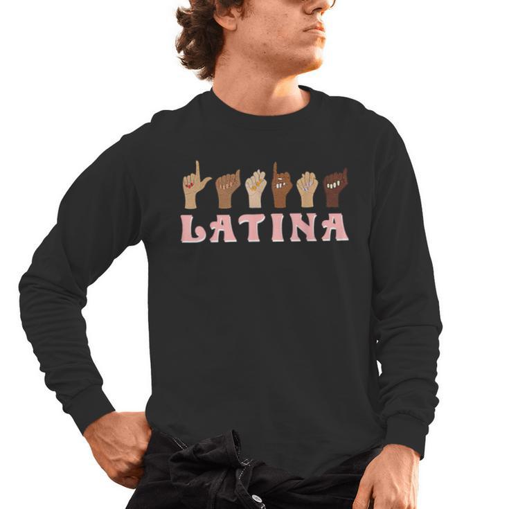 Latina ASL American Sign Language Latina Power ASL Teacher Men's Long Sleeve T-Shirt