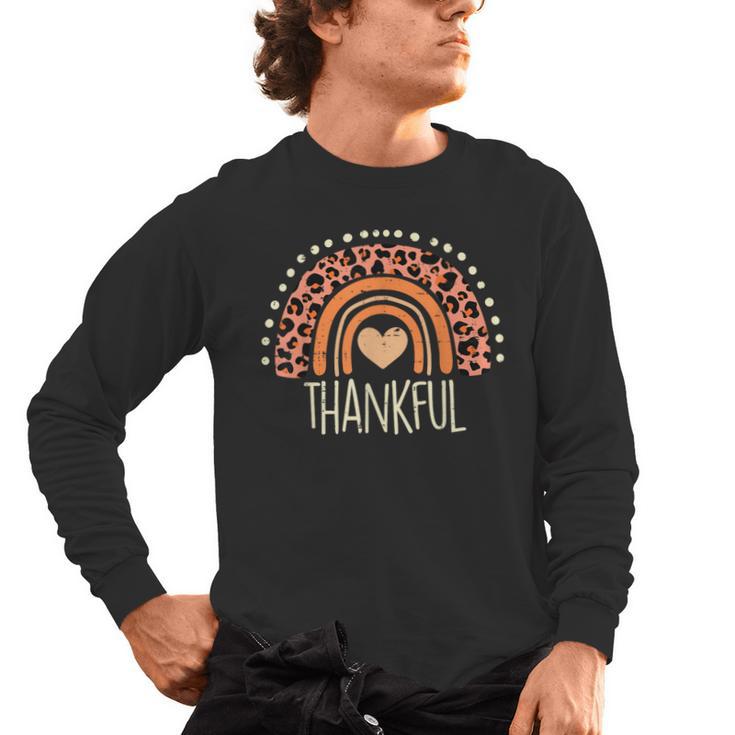 Leopard Rainbow Thankful Thanksgiving Teacher Women Kids Men's Long Sleeve T-Shirt