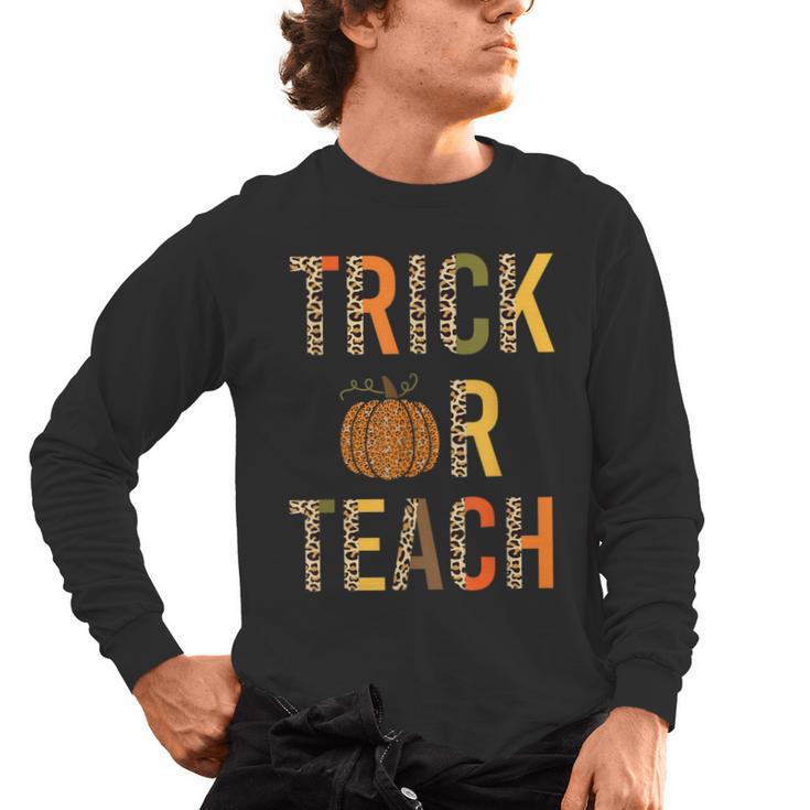 Leopard Trick Or Teach Halloween Teacher Costume Women Men's Long Sleeve T-Shirt