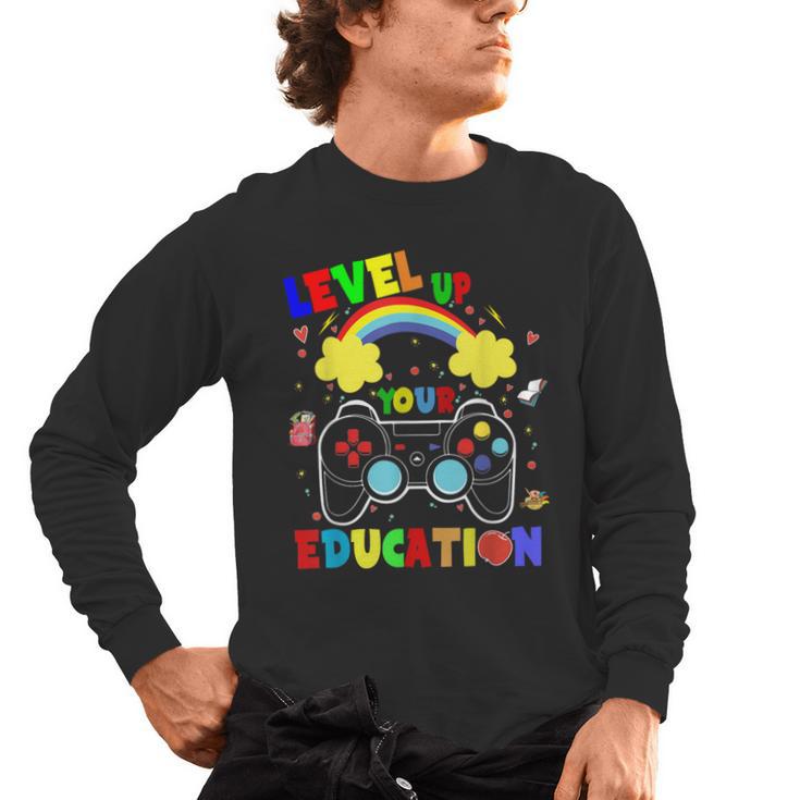 Level Up Your Education Gaming Inspired Teacher Gamers For Men Women Kids Men's Long Sleeve T-Shirt
