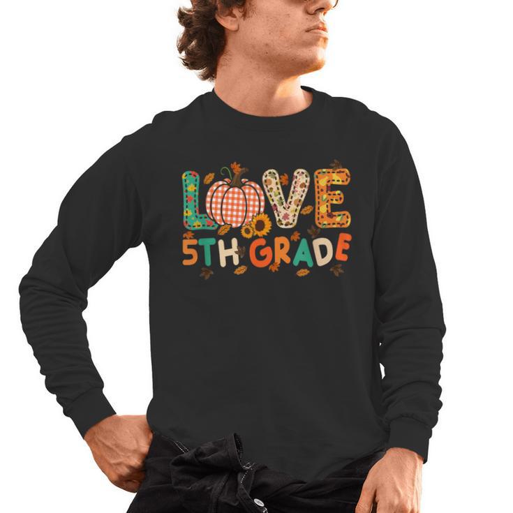 Love 5th Grade Thanksgiving Colorful Fall Leaves Teacher Men's Long Sleeve T-Shirt