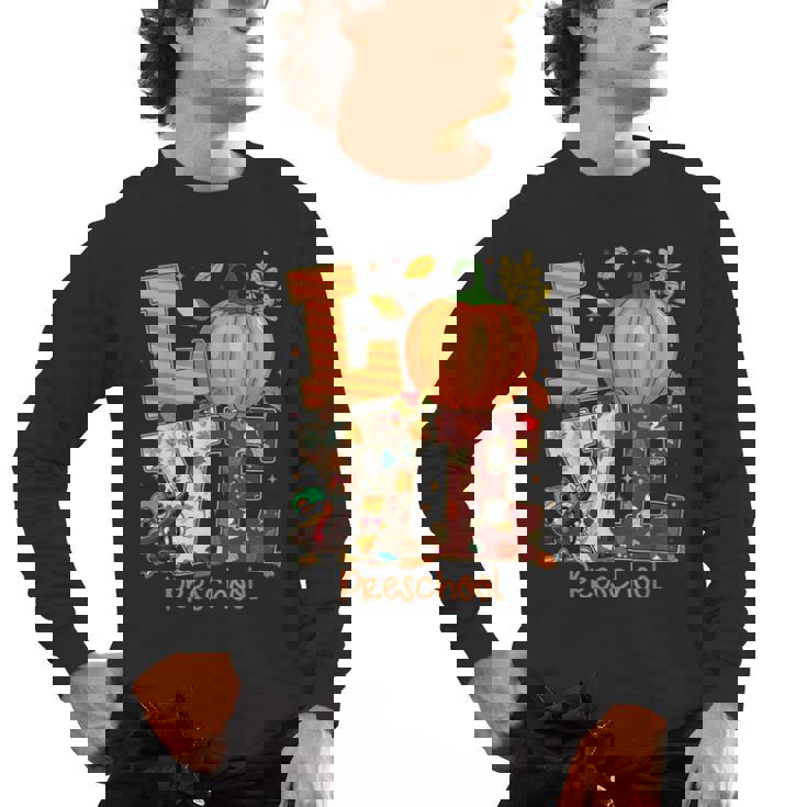 Love Preschool Teacher Turkey Thanksgiving Autumn Fall Men&#x27;s Long Sleeve T-Shirt