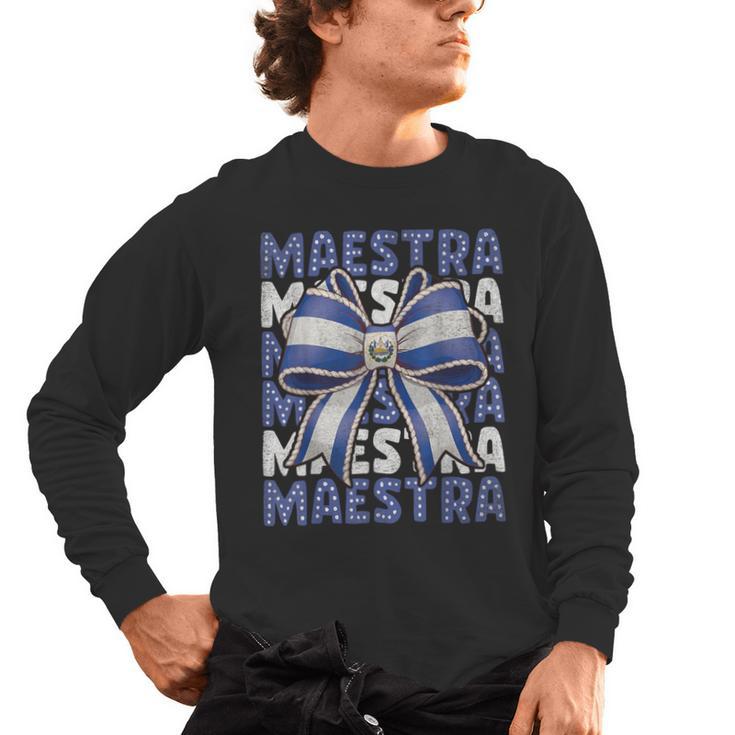 Maestra El Salvador Coquette Bow Hispanic Spanish Teacher Men's Long Sleeve T-Shirt