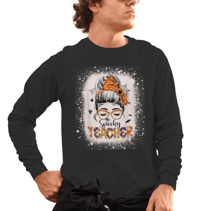 Messy Bun Spooky Teacher Bleached Halloween Teachers Men's Long Sleeve T-Shirt