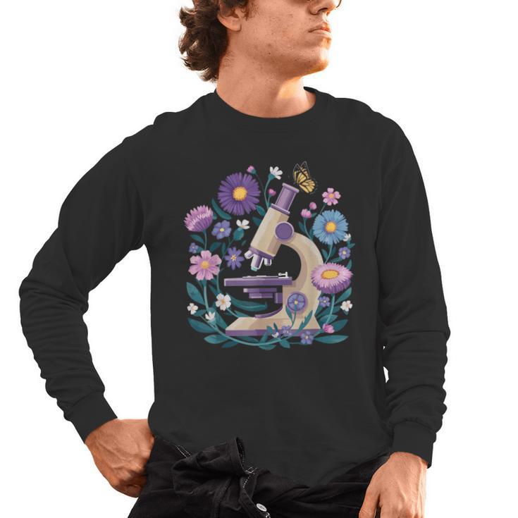 Microscope Flower Butterfly Biology Science Teacher Student Men's Long Sleeve T-Shirt