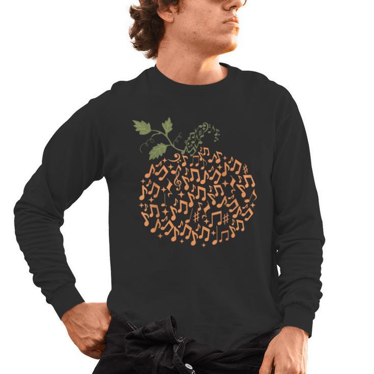 Music Notes Pumpkin Fall Music Teacher Autumn Halloween Men's Long Sleeve T-Shirt