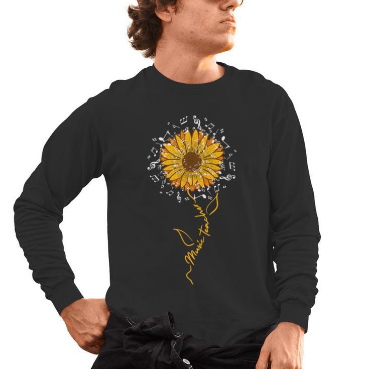 Music Teacher Shirt Sunflower Music Notes Musician Singer Men's Long Sleeve T-Shirt