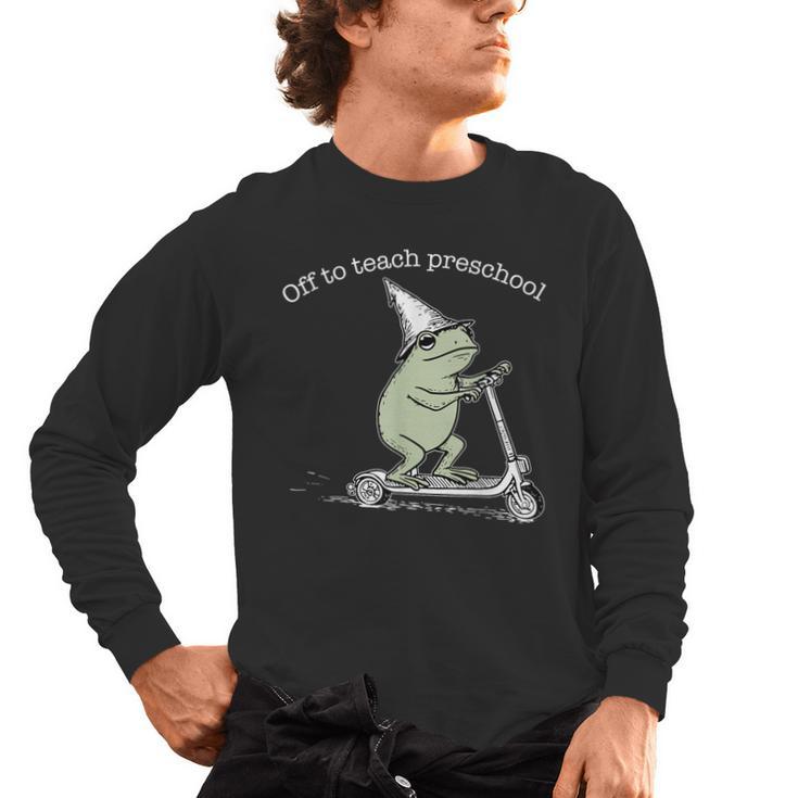 Off To Teach Preschool Pre-K Teacher Back To School Frog Men's Long Sleeve T-Shirt