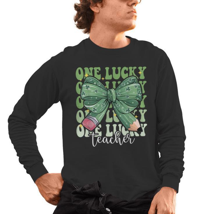 One Lucky Teacher Coquette Bow St Patricks Day Teacher Men's Long Sleeve T-Shirt