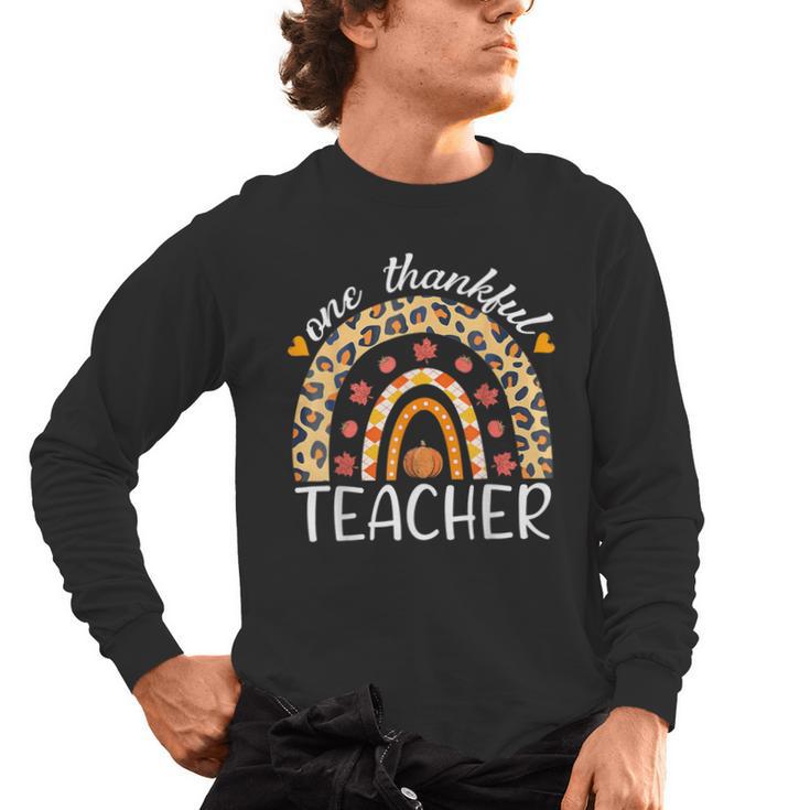 One Thankful Teacher Thanksgiving Rainbow Leopard Fall Men's Long Sleeve T-Shirt