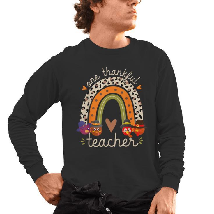 One Thankful Teacher Thanksgiving Turkey Rainbow Fall Men's Long Sleeve T-Shirt