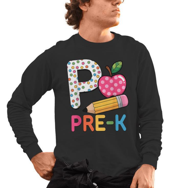 P Is For Pre K Teacher Student Pencil Apple Back To School Men's Long Sleeve T-Shirt