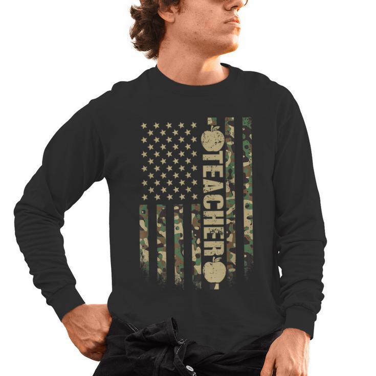 Patriotic Teacher American Flag Camouflage 4th Of July Camo Men's Long Sleeve T-Shirt