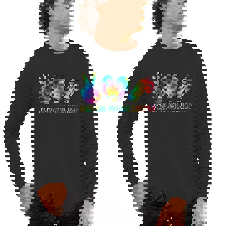 Peace Love Physical Education Tie Dye Sports PE Teacher Men&#x27;s Long Sleeve T-Shirt