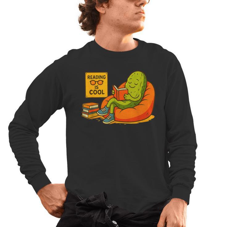 Pickle Reading Books Bookworm Teacher Librarian Kids Retro Men's Long Sleeve T-Shirt