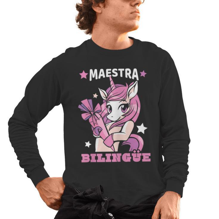 Pink Unicorn Spanish Teacher Regalos Para Bilingue Teacher Men's Long Sleeve T-Shirt