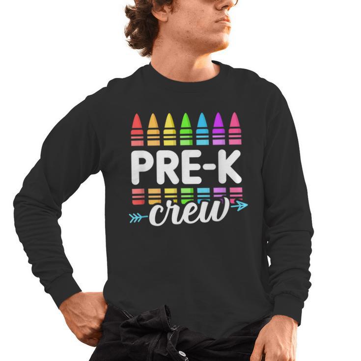 Pre-K Crew Teacher Team Squad Hello Back School Graduation Men's Long Sleeve T-Shirt