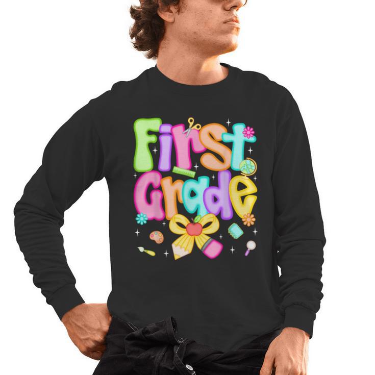 Preppy First Grade Back To School 1st Grade Teacher Girl Kid Men's Long Sleeve T-Shirt