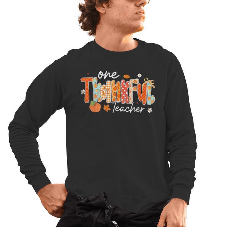 Preppy One Thankful Teacher Coquette Thanksgiving Teacher Men's Long Sleeve T-Shirt