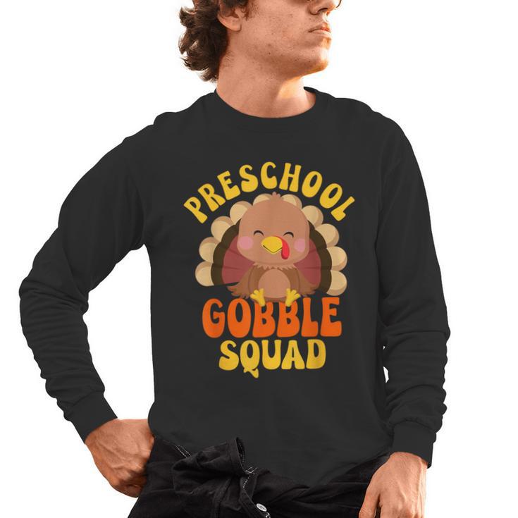 Preschool Gobble Squad Cute Turkey Thanksgiving Teacher Men's Long Sleeve T-Shirt